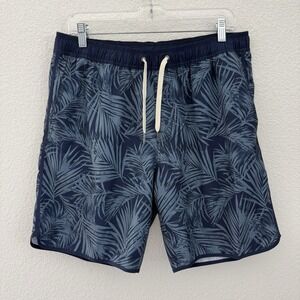 Fair Harbor Mens Lined Swim Board Shorts Large Blue Palm Leaf Pattern Stretch